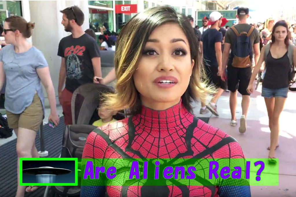 Are aliens real? Girl on the street being asked if aliens are real.